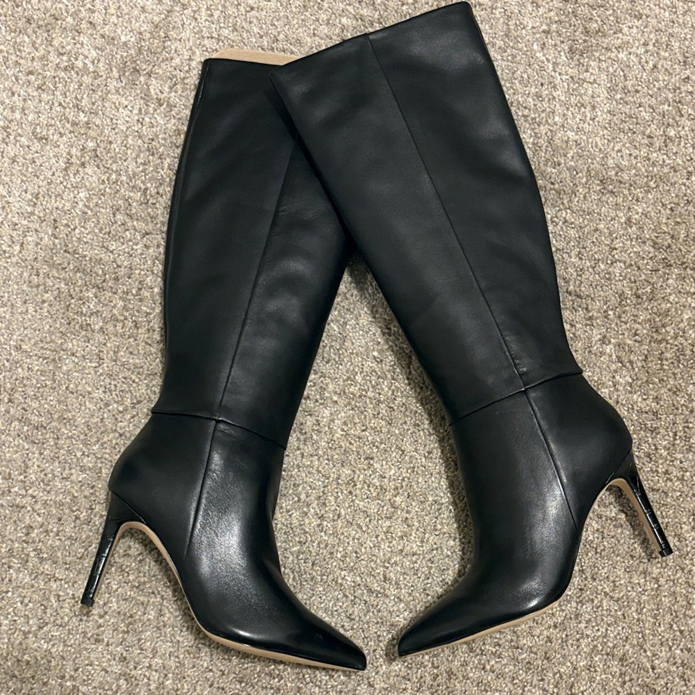 Nine West Black Leather RICHY Heeled Boots